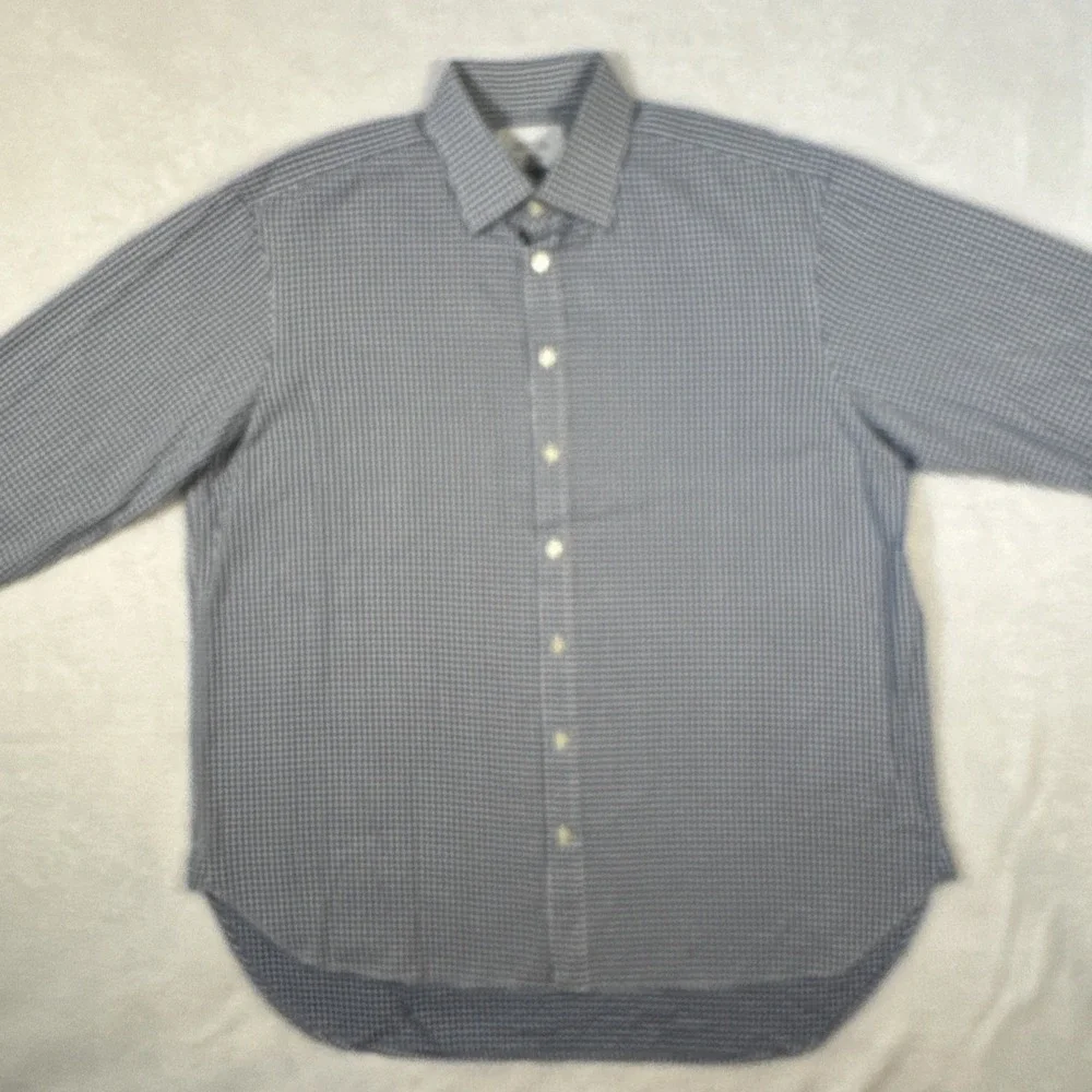 Charles Tyrwhitt Men's 17.5 36 Blue White Check Cotton Dress Shirt